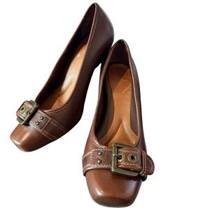 Nurture Priscilla Chunky Buckle Leather Heels Retro Office Core Mob Wife Y2K